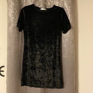Black crushed velvet mini dress